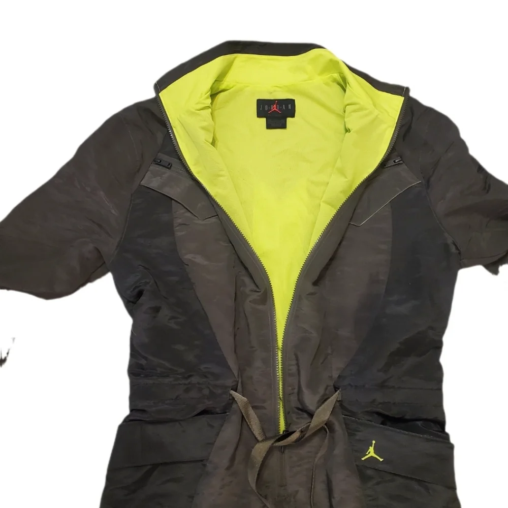 Nike Air‎ Jordan Women's Cargo Flight Suit Olive Green/Cyber Yellow Jumpsuit 2XL